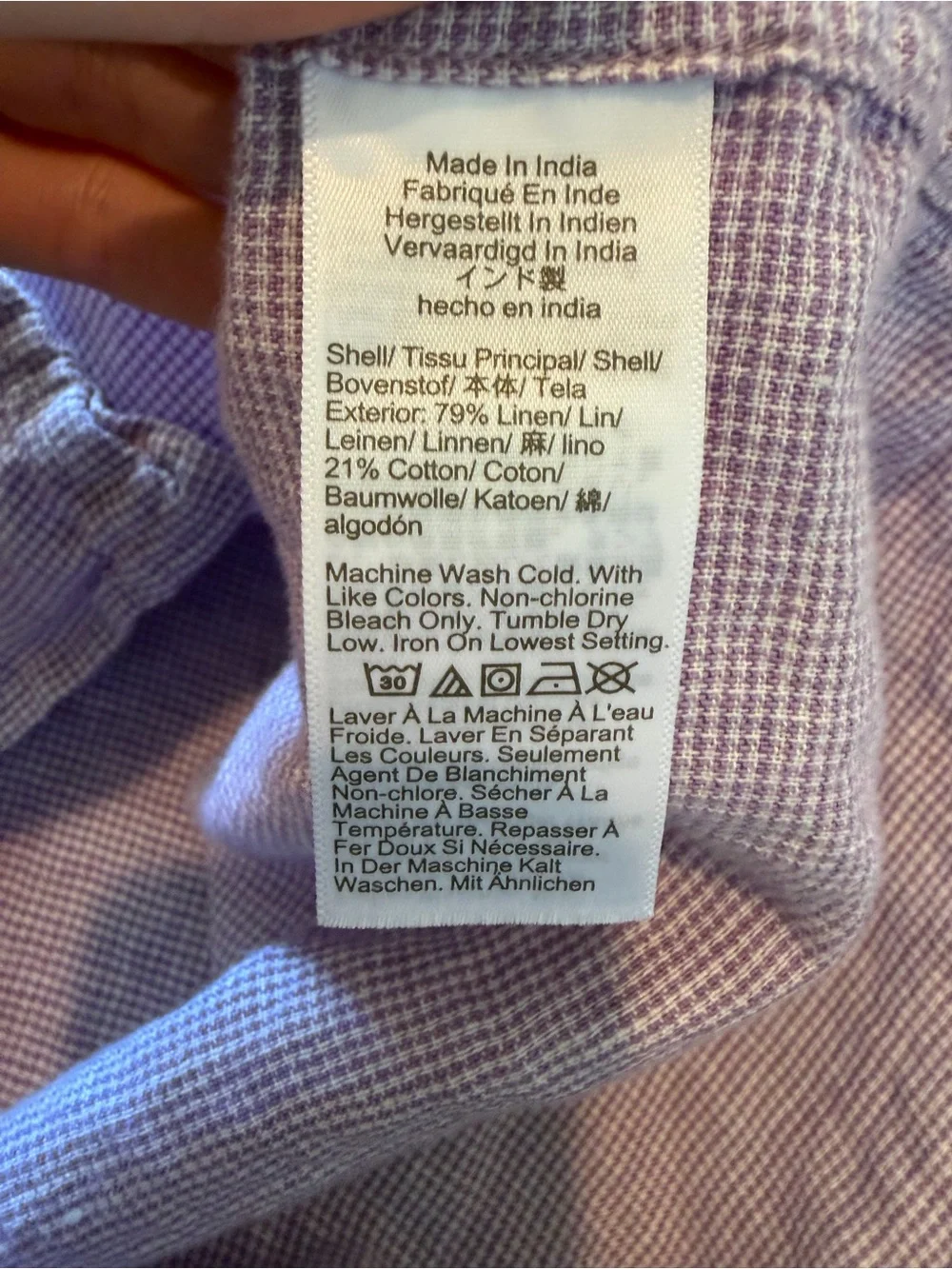 J.Crew Linen Blend Short Sleeve Button Down Shirt Purple Gingham Size Small